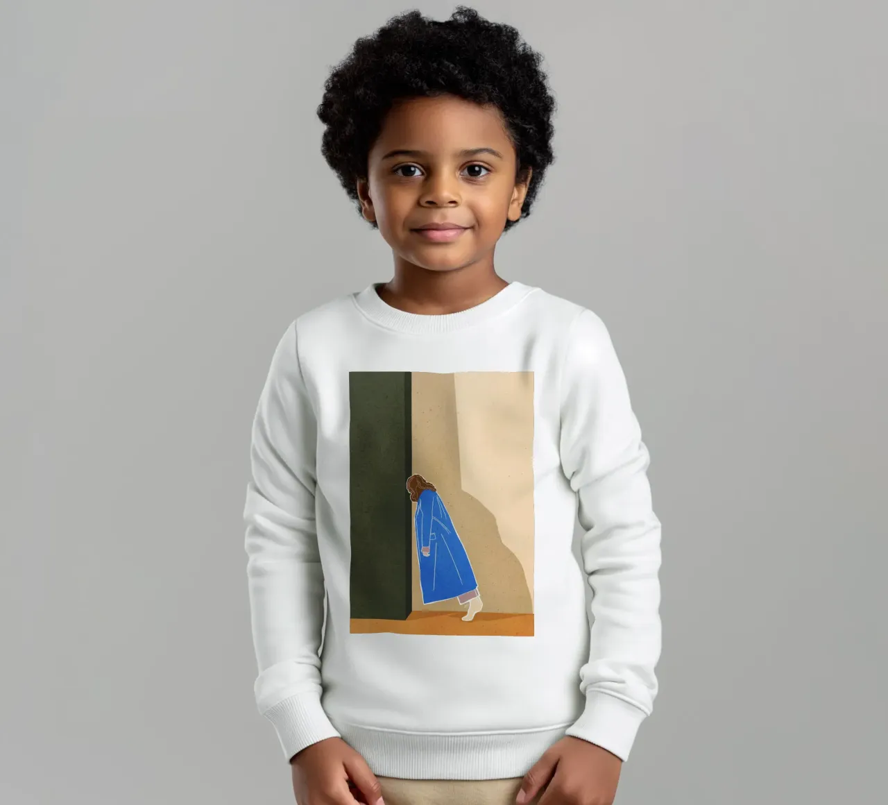 Lazy Woman Modern Art Print Mujer con abrigo azul Bujaboom sudadera para niño de bujaboom