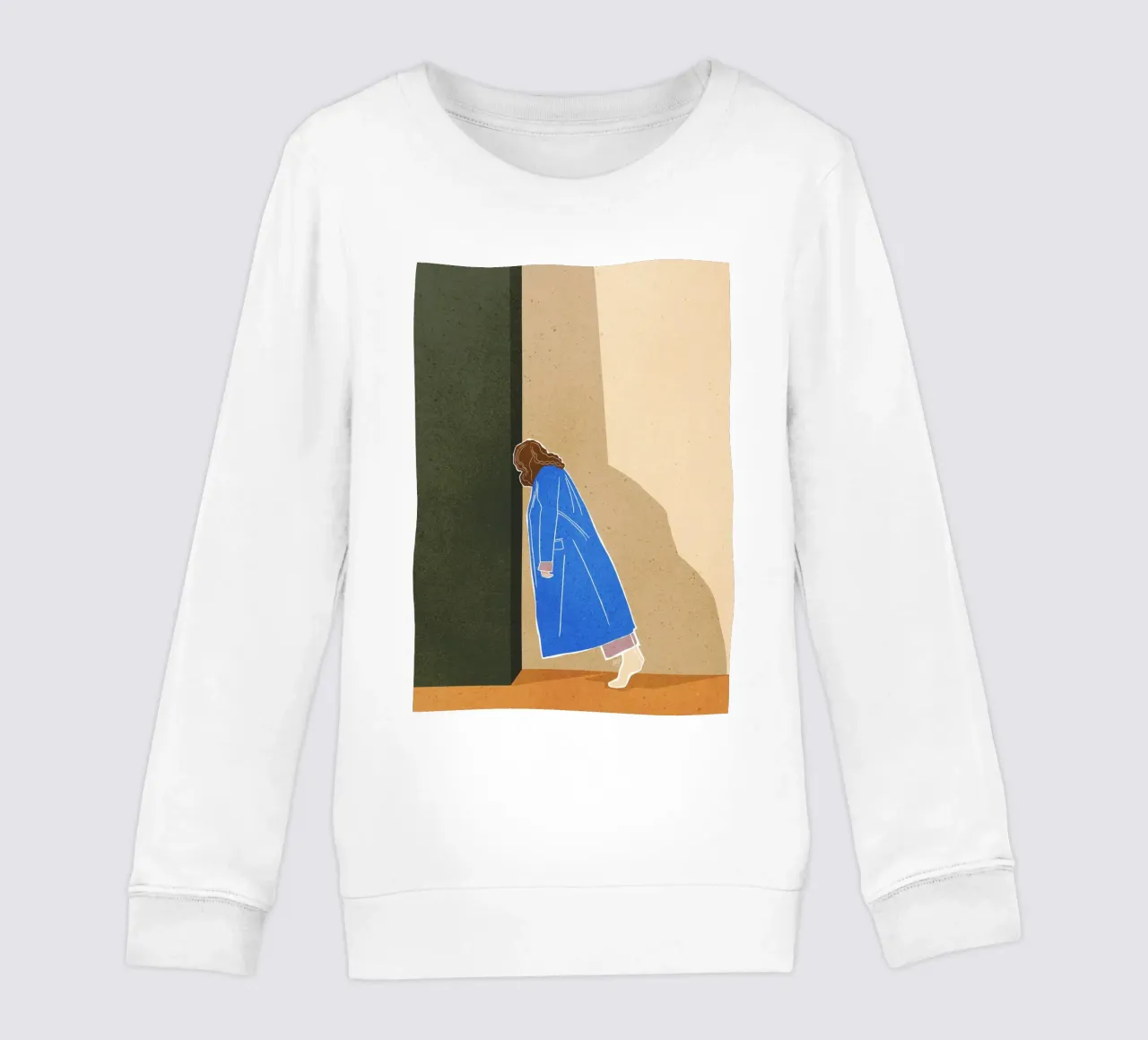 Lazy Woman Modern Art Print Mujer con abrigo azul Bujaboom sudadera para niño de bujaboom