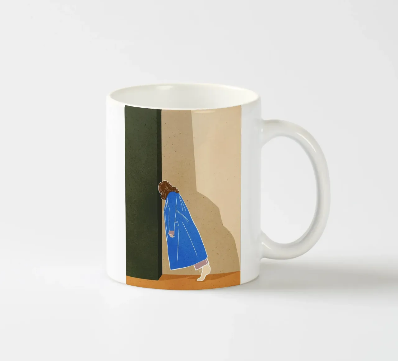 Luie vrouw Modern Art Print Vrouw in blauwe jas Bujaboom keramische mok van bujaboom