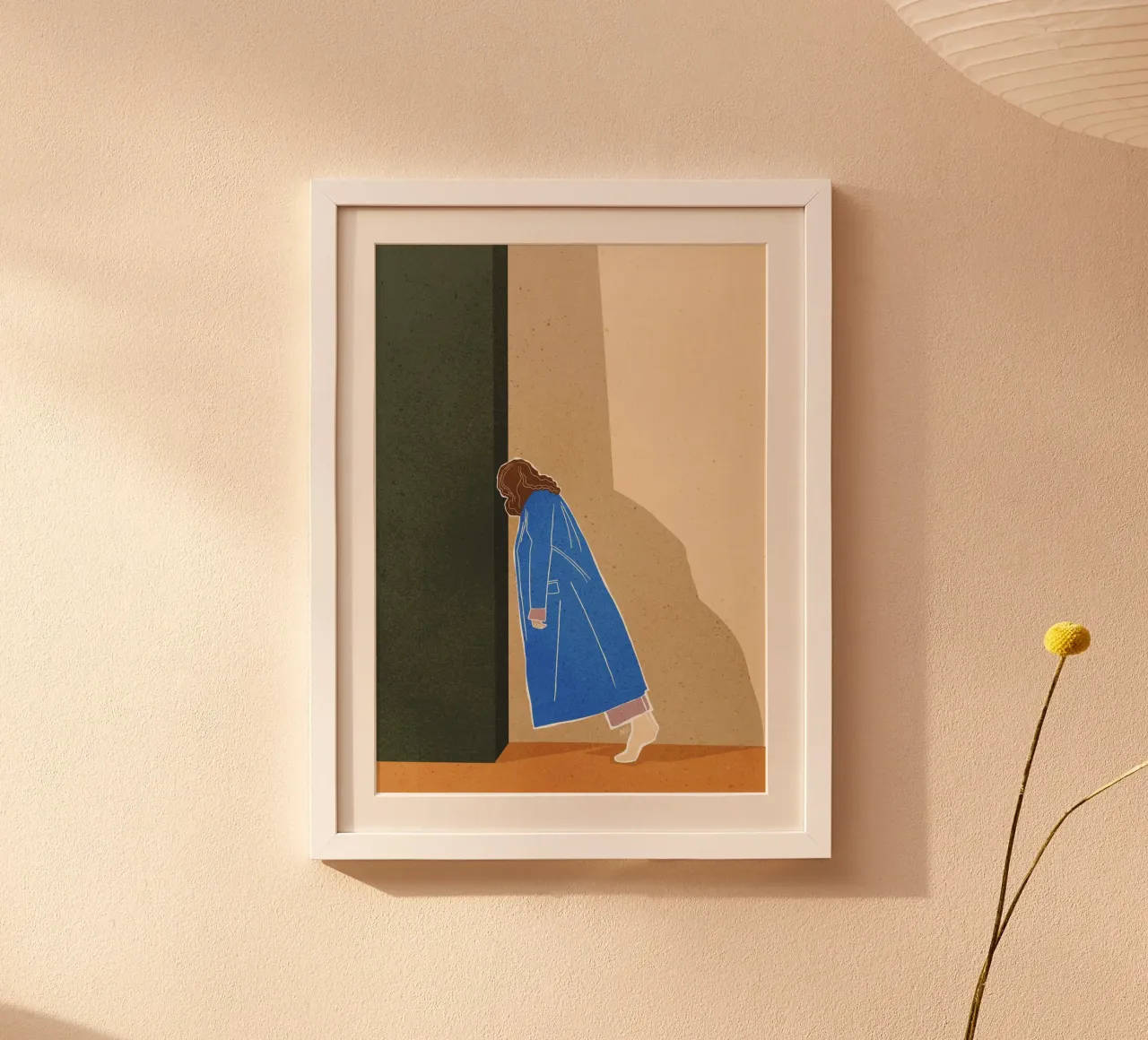 Lazy Woman Modern Art Print Frau in blauem Mantel Bujaboom Hahnemühle von bujaboom
