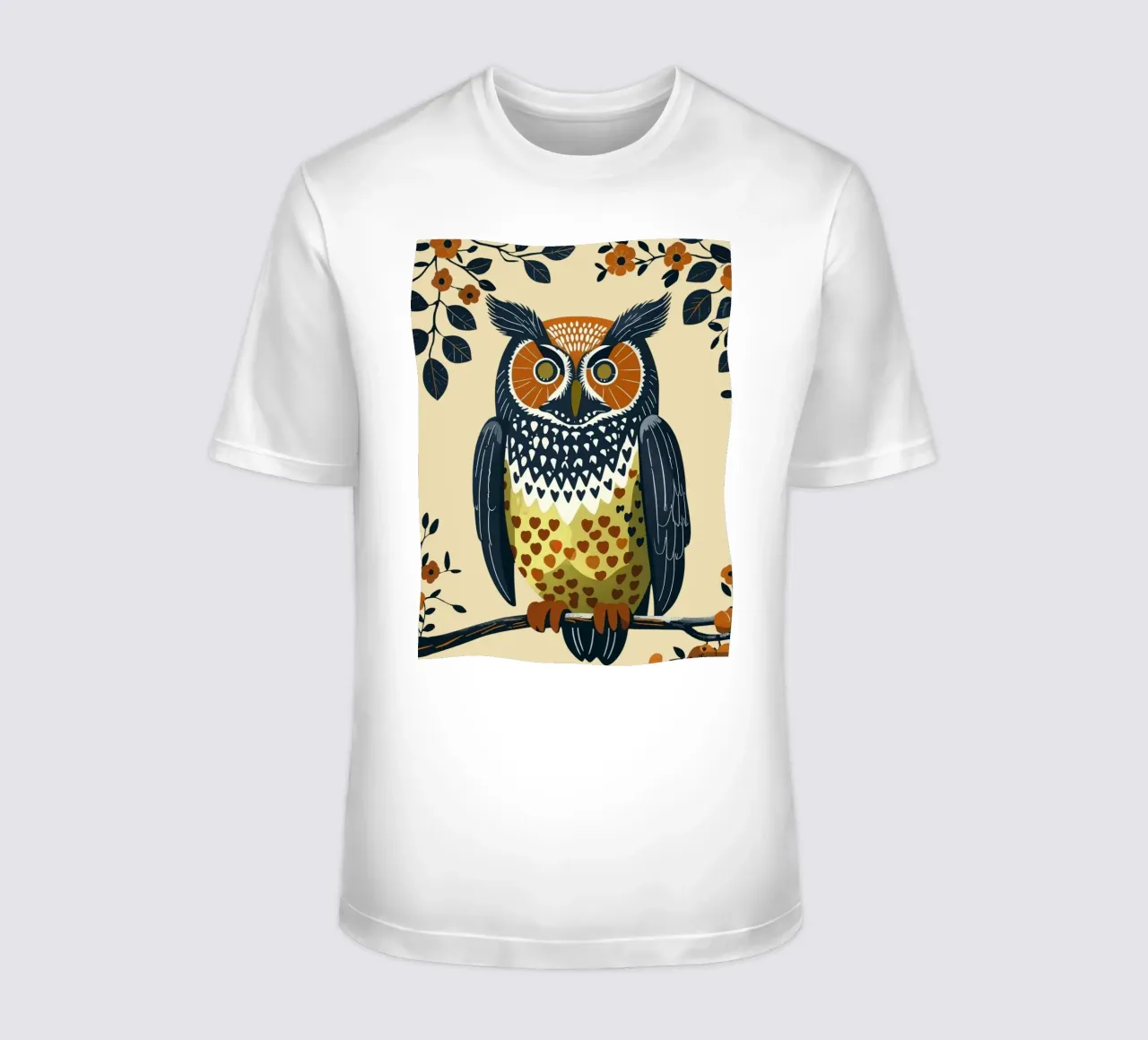 Gufo della foresta in stile metà secolo t-shirt da Taika Tori Art
