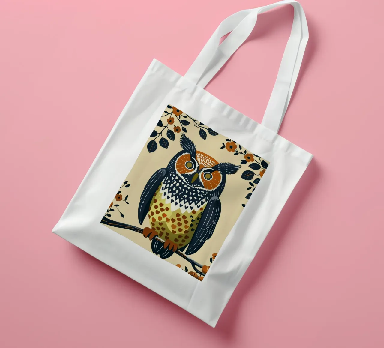 Gufo della foresta in stile metà secolo borsa in juta da Taika Tori Art