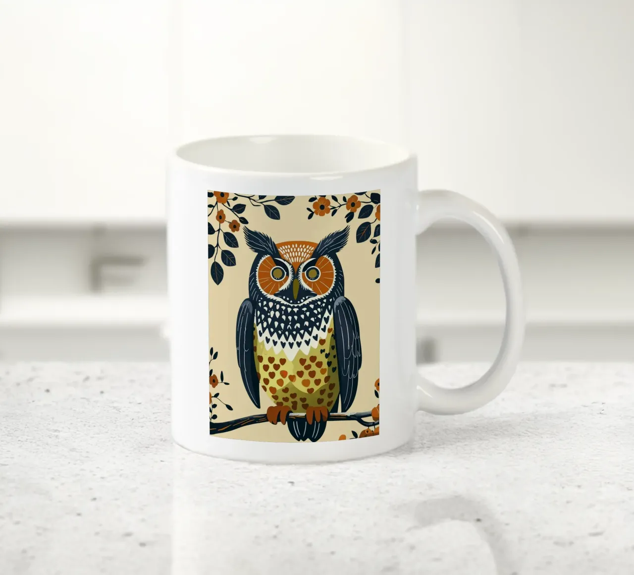 Gufo della foresta in stile metà secolo tazza in ceramica da Taika Tori Art