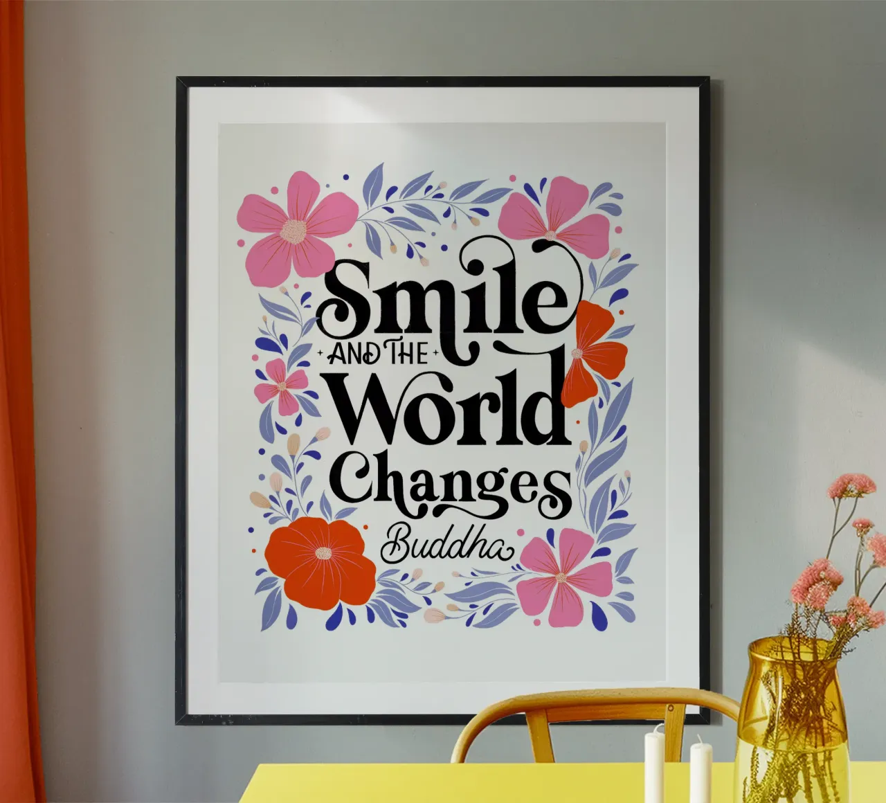 Buddha Sinnspruch Smile and the World Changes poster by CalliLetters