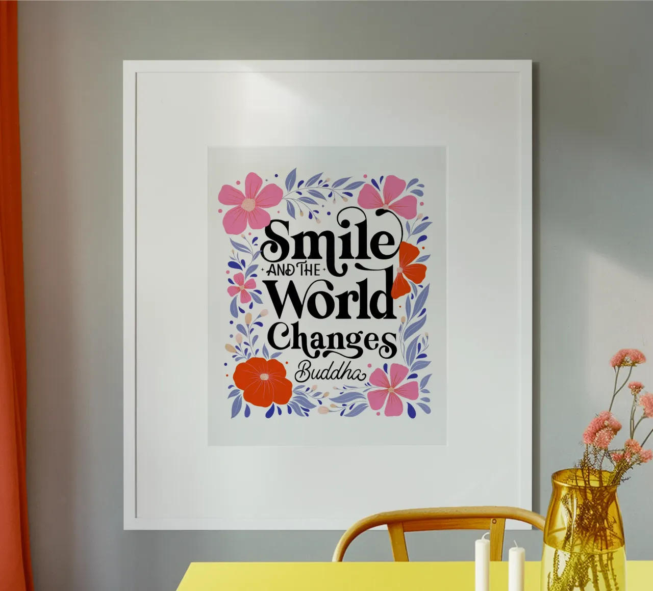 Buddha Sinnspruch Smile and the World Changes poster by CalliLetters
