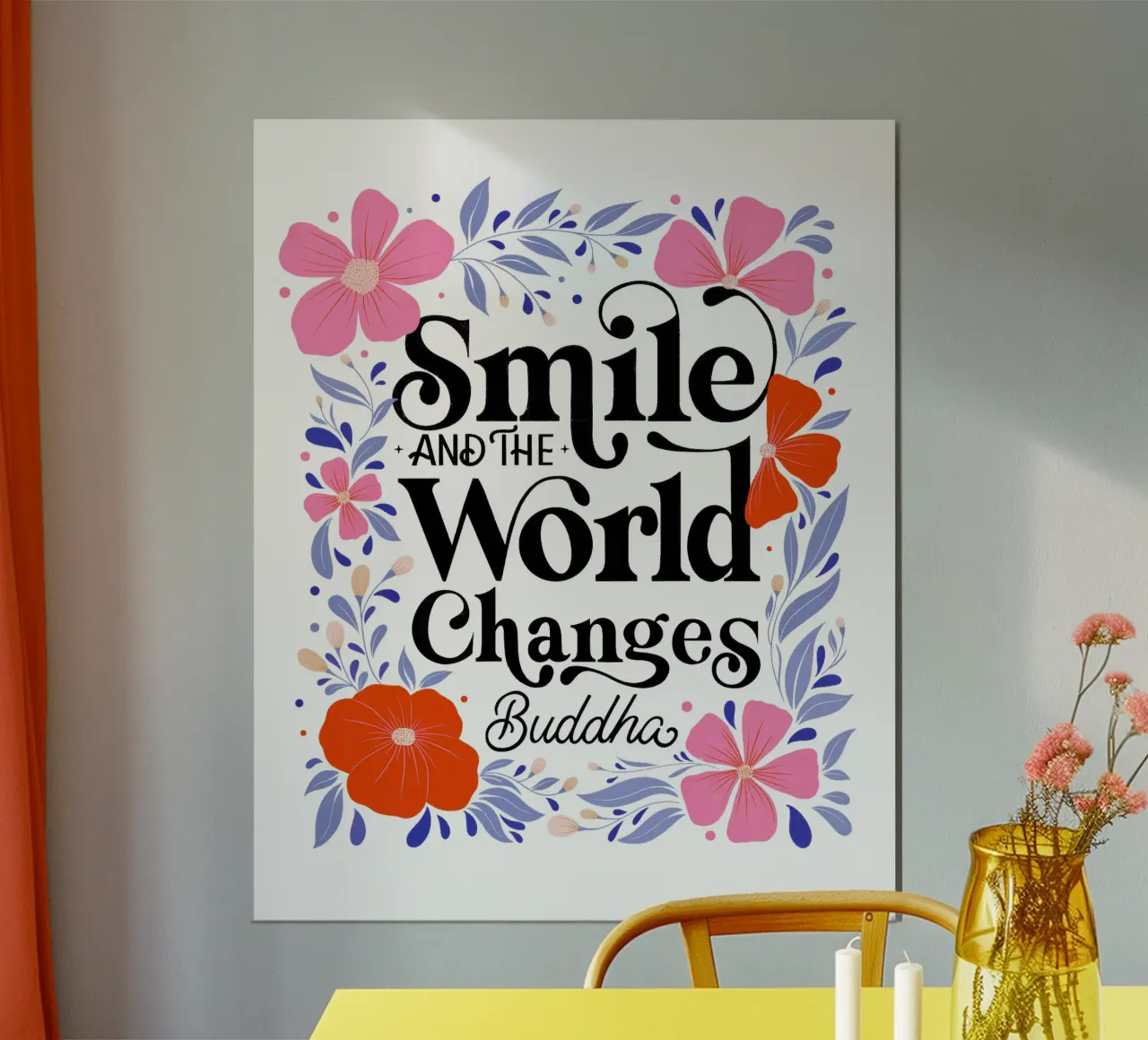 Buddha Sinnspruch Smile and the World Changes poster by CalliLetters