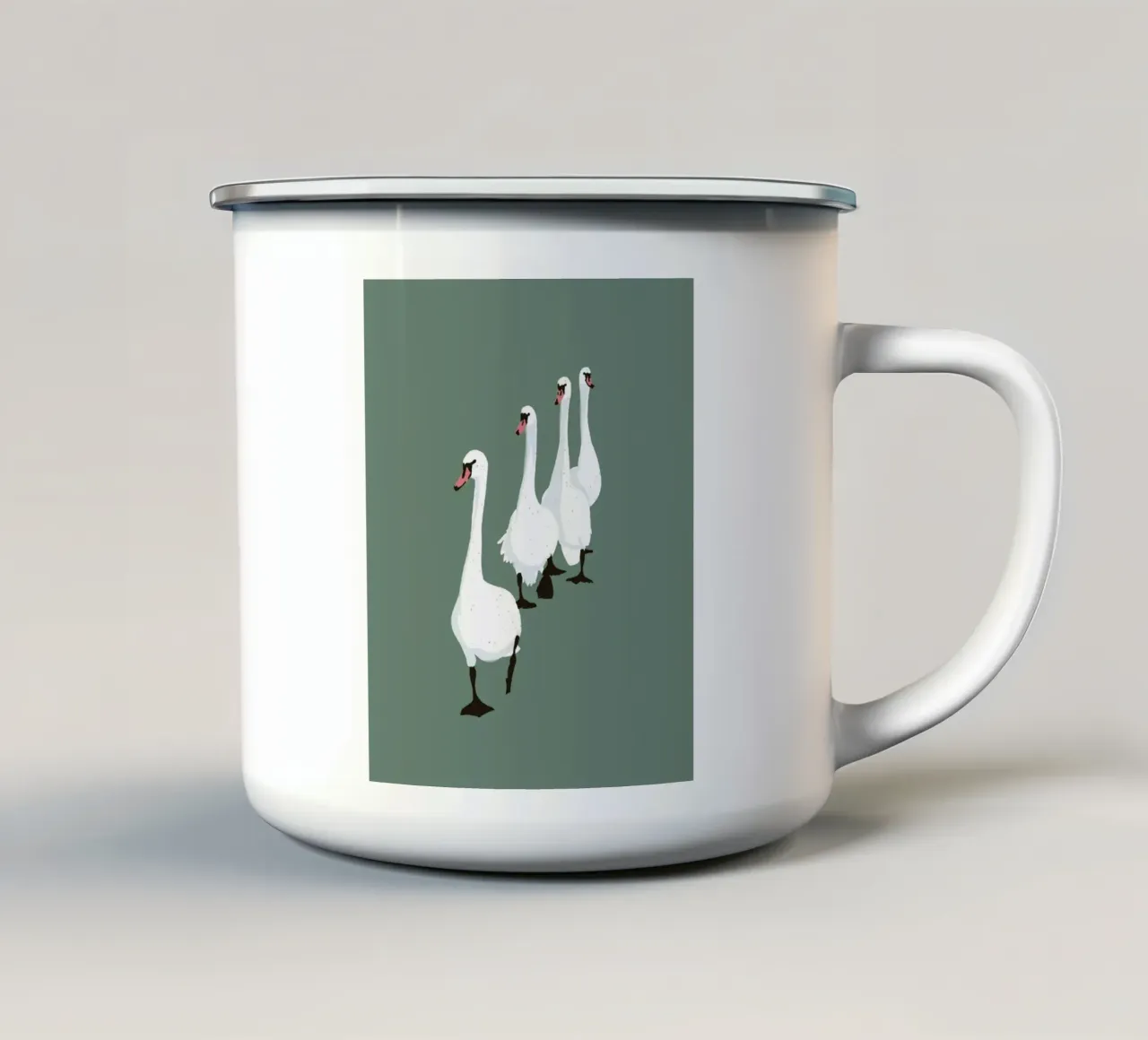 Zwanenparade Minimalistisch ontwerp Bujaboom emaille mok van bujaboom