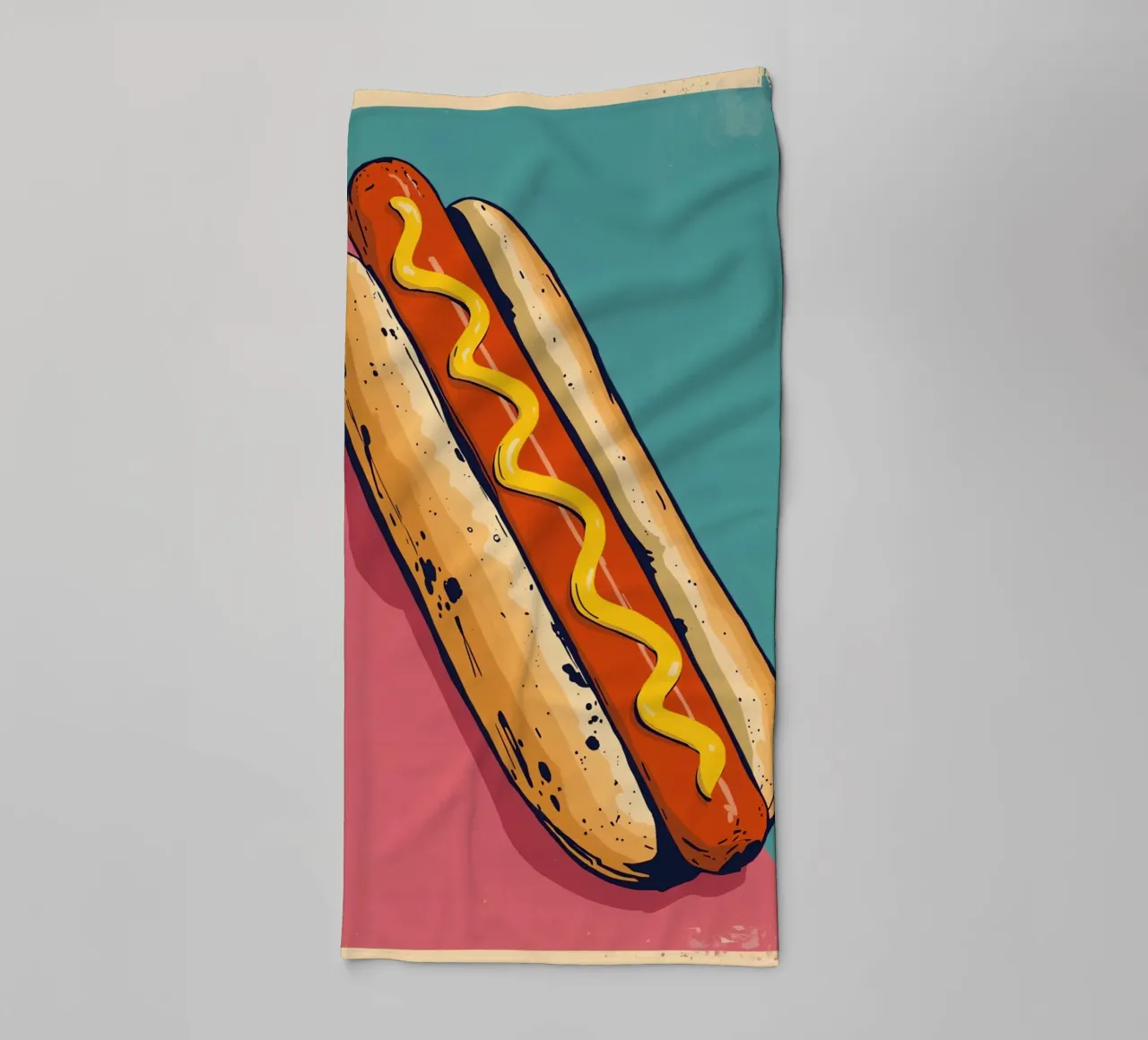Hot Dog with Mustard on Color-Blocked Background towel by DesignDoodle
