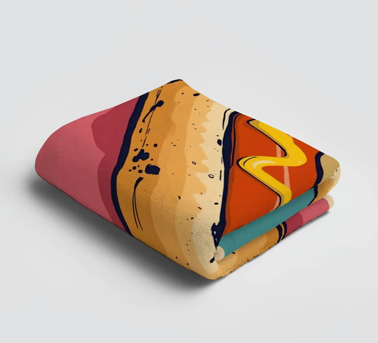 Hot Dog with Mustard on Color-Blocked Background towel by DesignDoodle