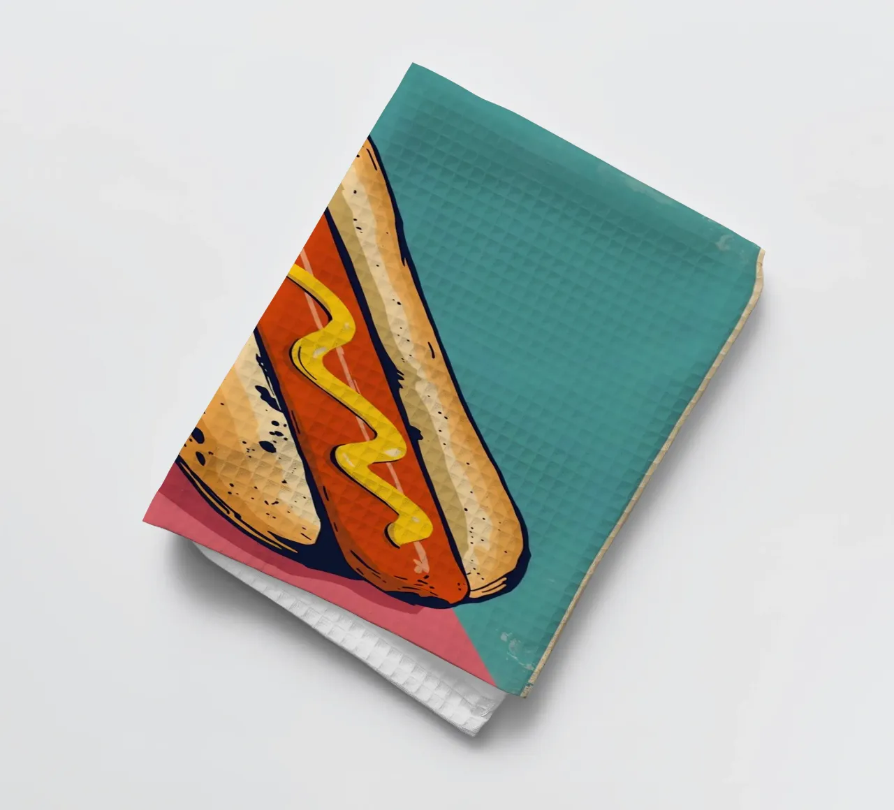 Hot-dog avec moutarde sur fond coloré torchon de DesignDoodle