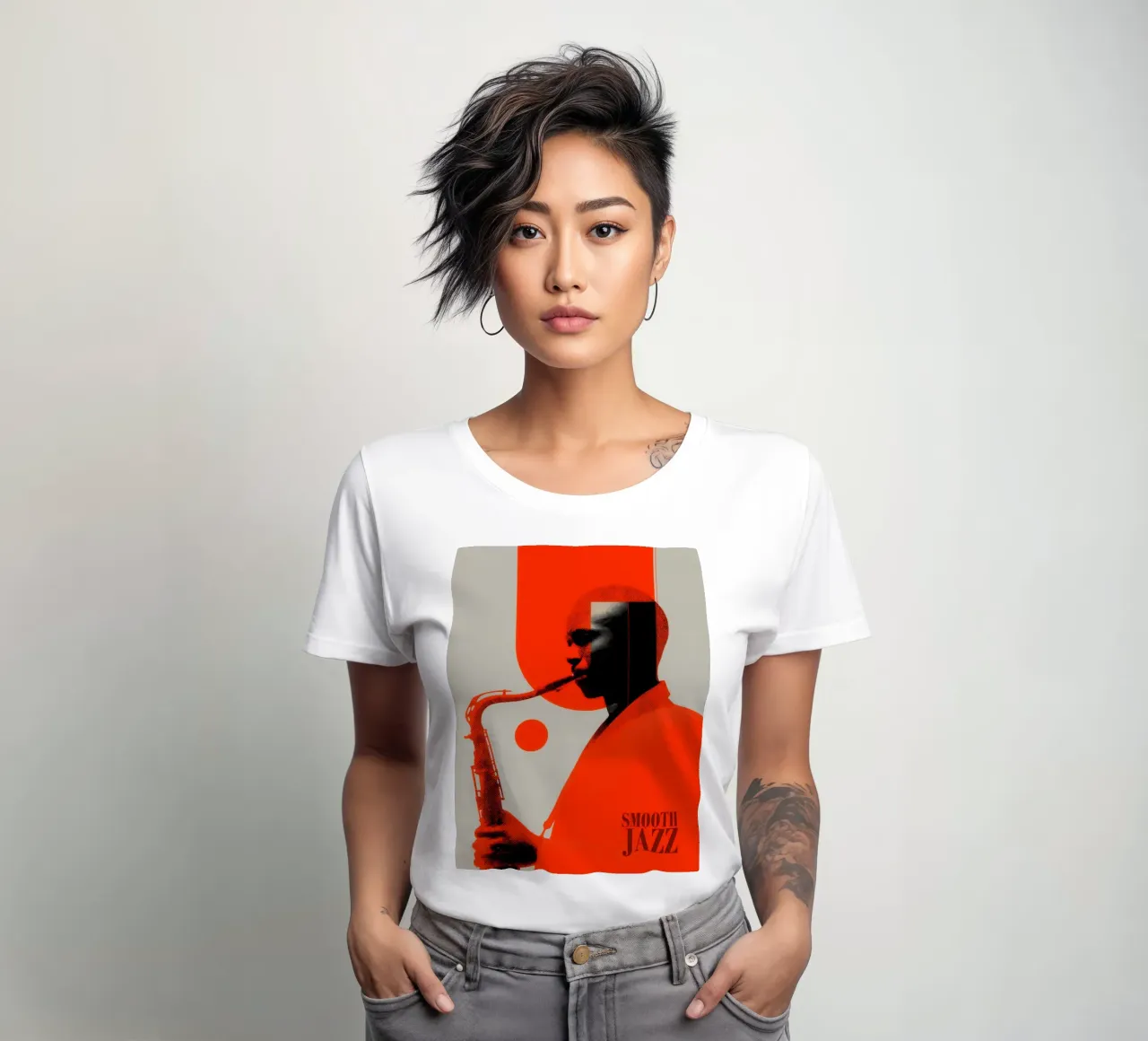 Smooth Jazz in Retro-Rot | Vintage Plattencover t-shirt da donna da Autofocus