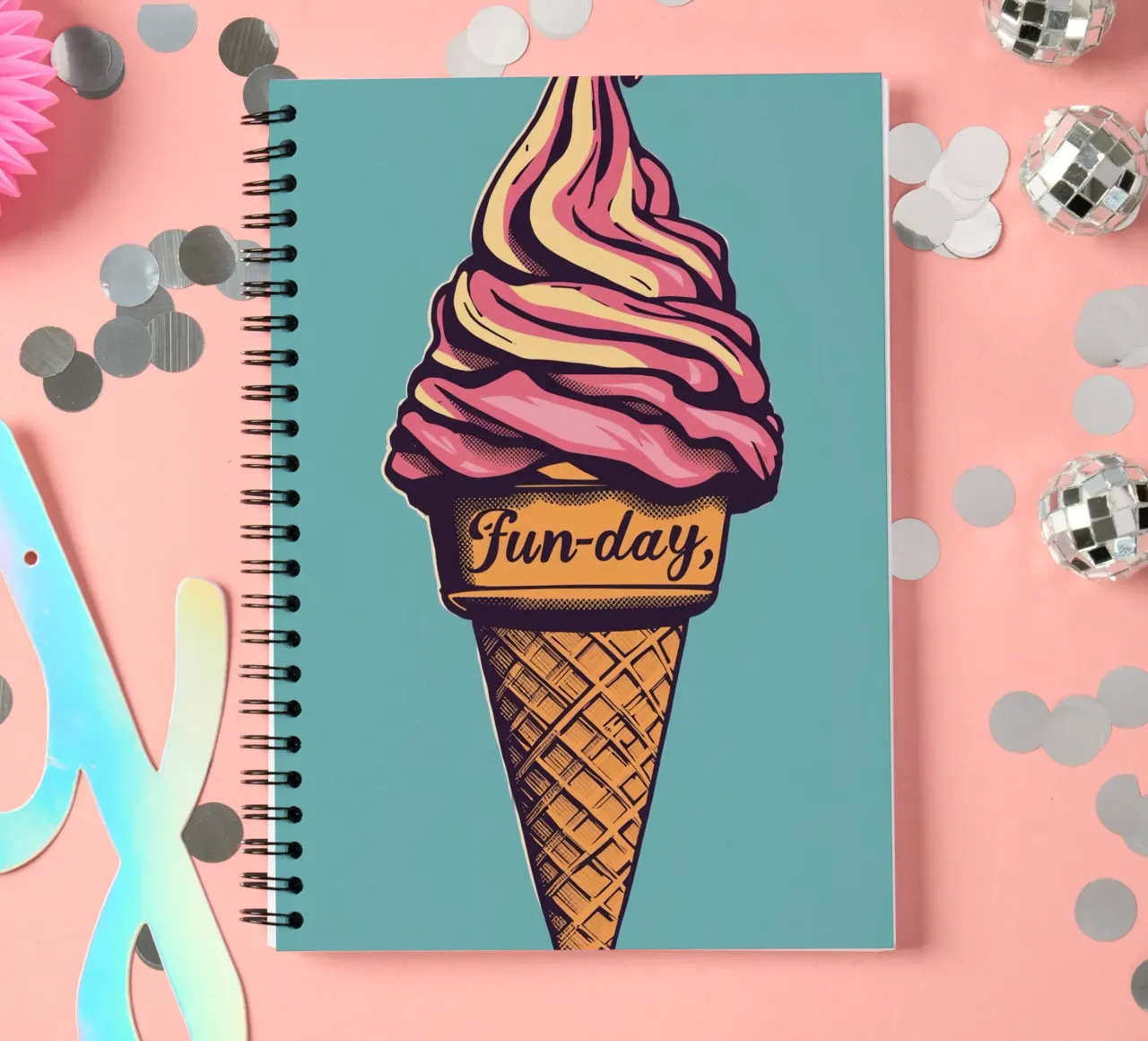 Ice Cream Cone with fun-day spiral notebook by DesignDoodle