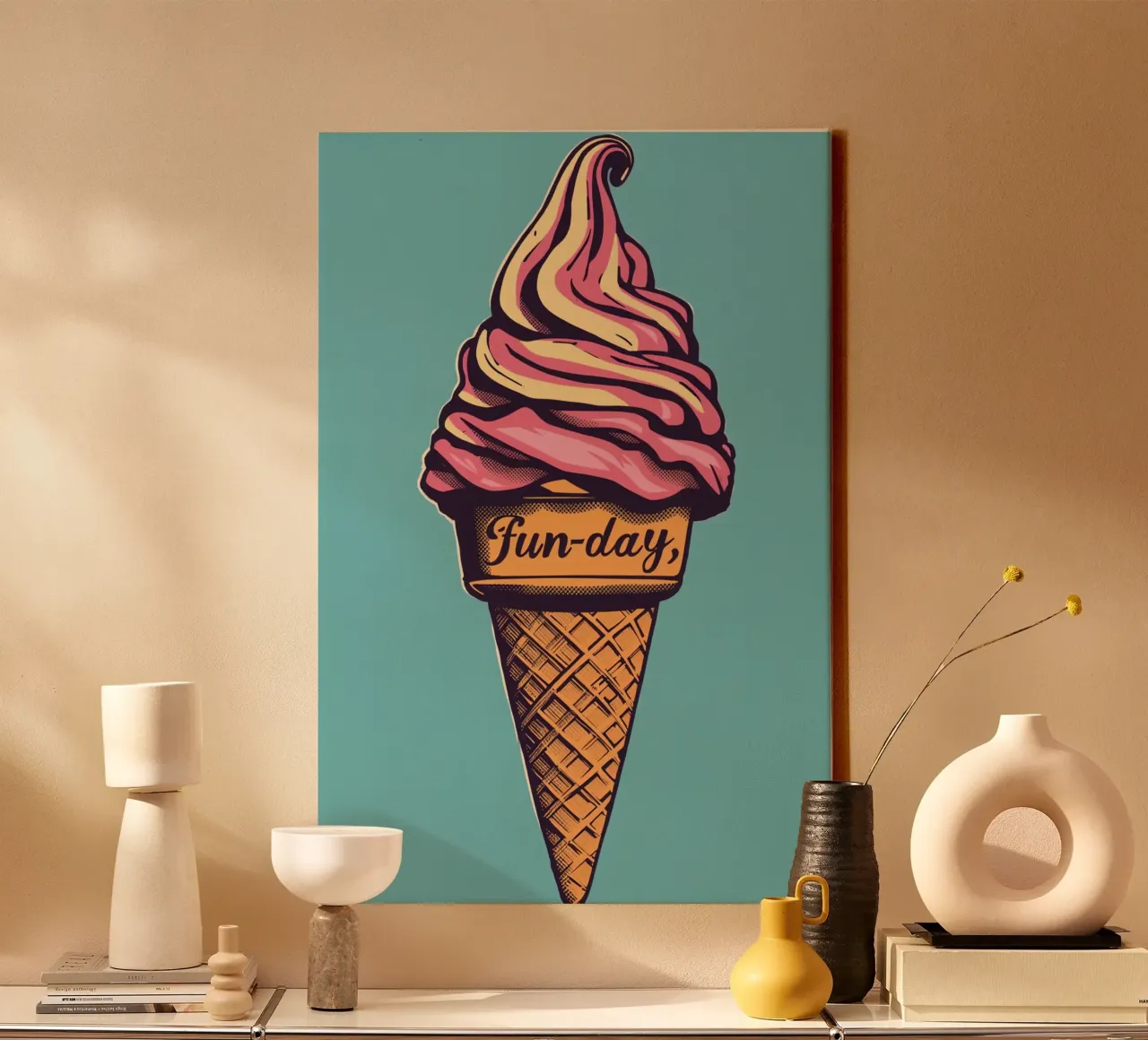 Ice Cream Cone with fun-day canvas by DesignDoodle