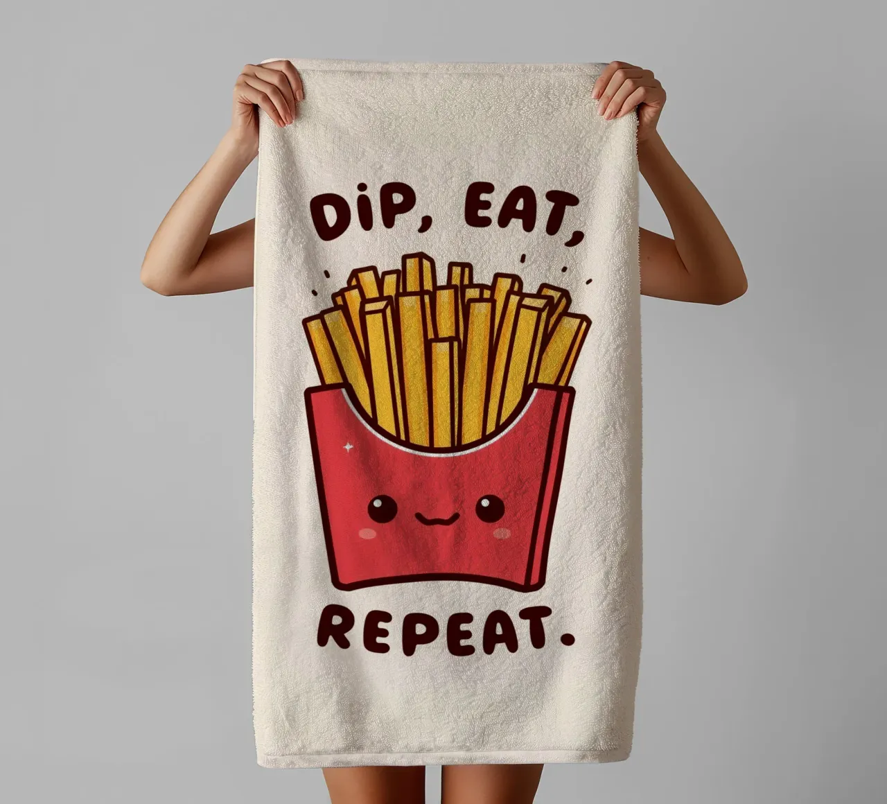 Frietdoos "Dip, Eat, Repeat" (Dip, Eet, Herhaal) badhanddoek van DesignDoodle