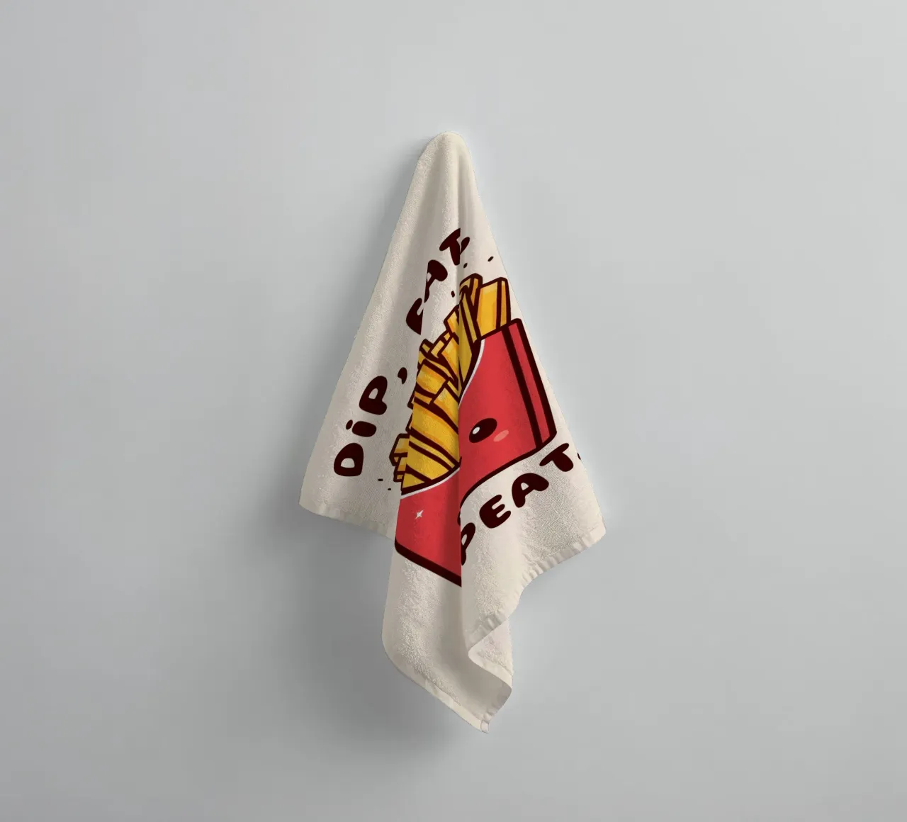 Frietdoos "Dip, Eat, Repeat" (Dip, Eet, Herhaal) badhanddoek van DesignDoodle