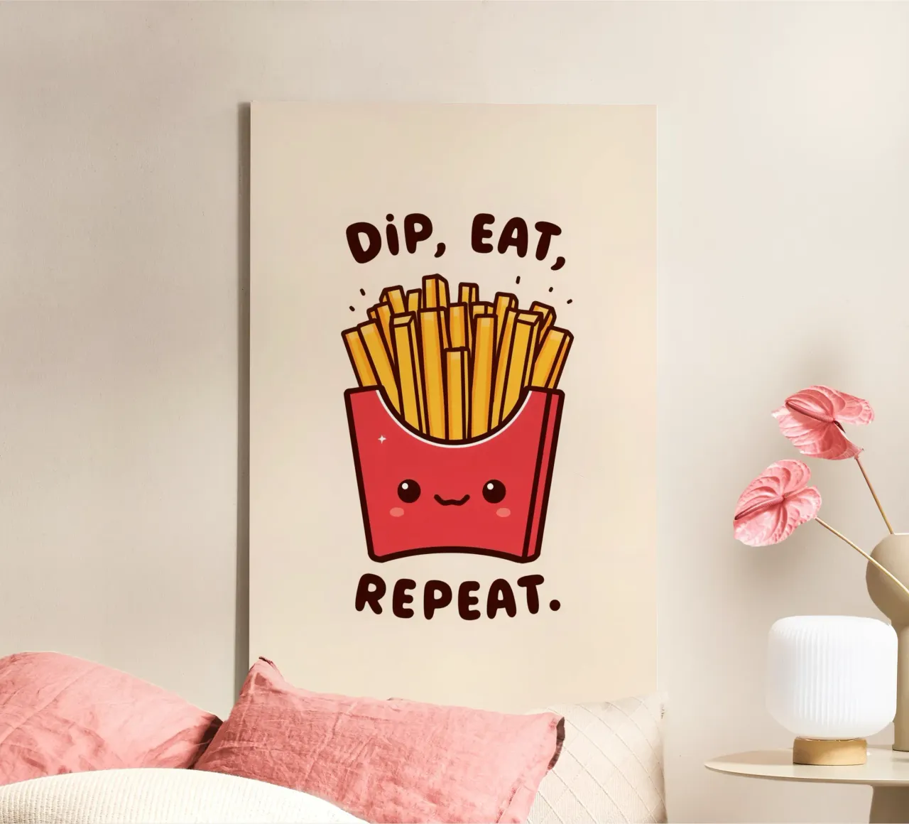 Frietdoos "Dip, Eat, Repeat" (Dip, Eet, Herhaal) canvas van DesignDoodle