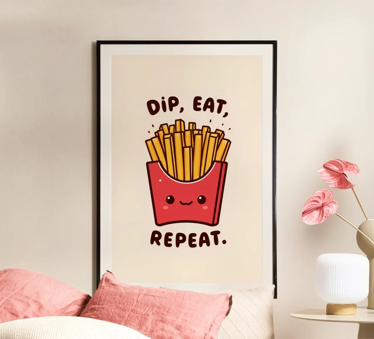 Pommes frites Karton "Dip, Eat, Repeat" Hahnemühle von DesignDoodle