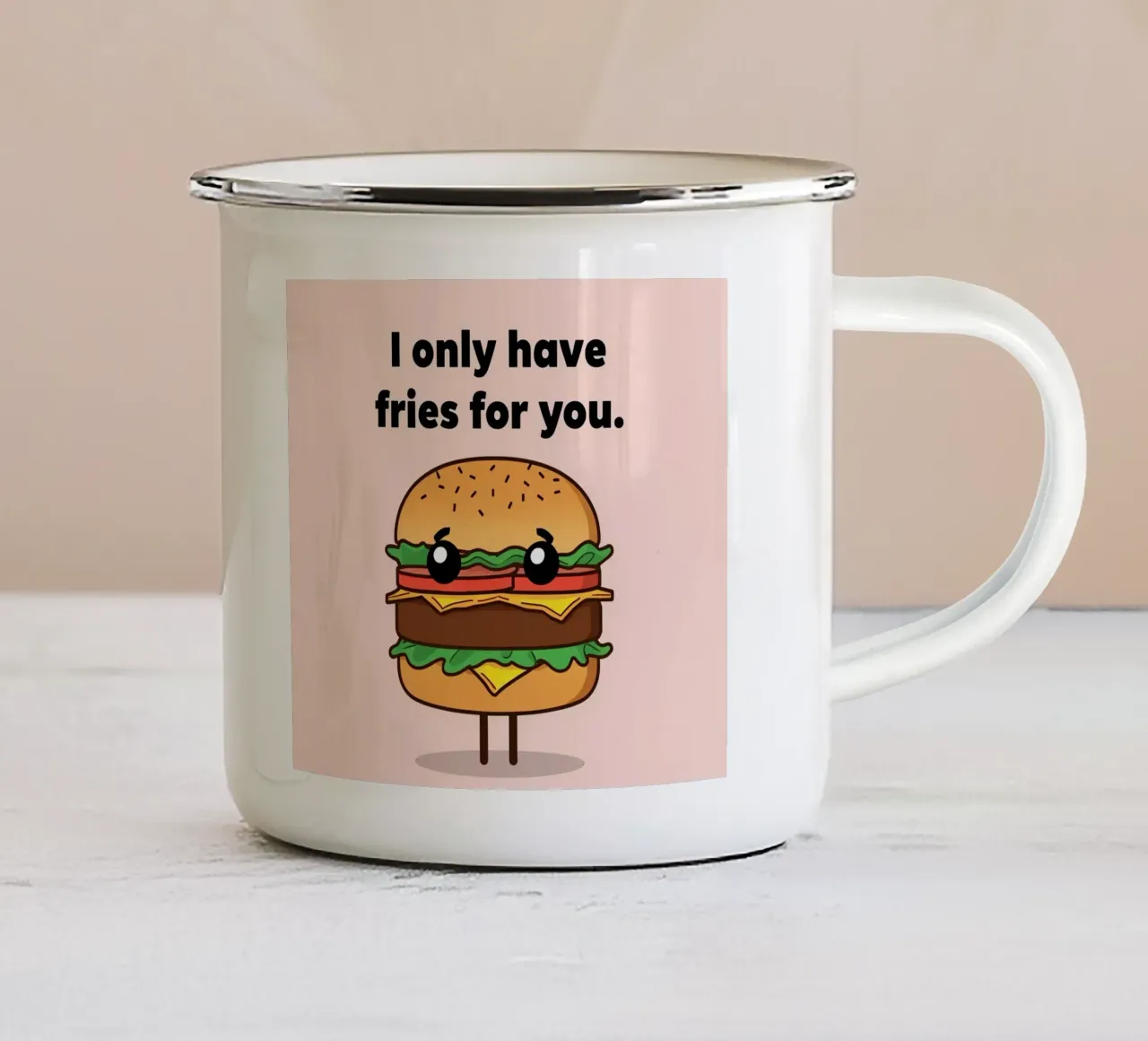 Carino Hamburger triste su sfondo pastello tazza in smalto da DesignDoodle