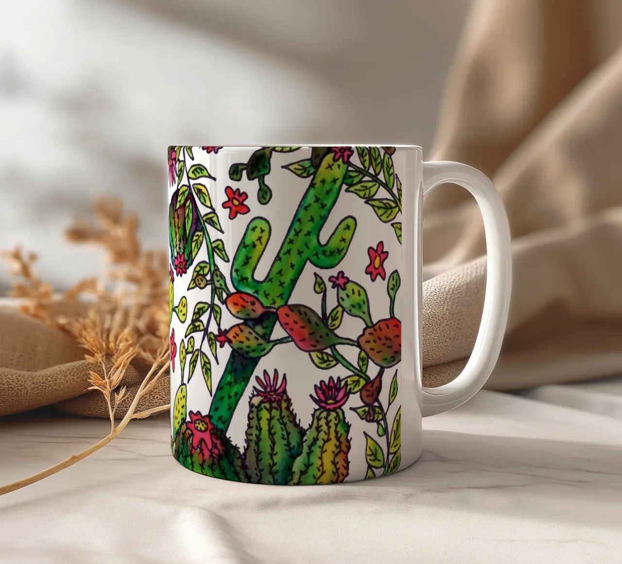 Cactus Pattern ceramic mug by KP Design