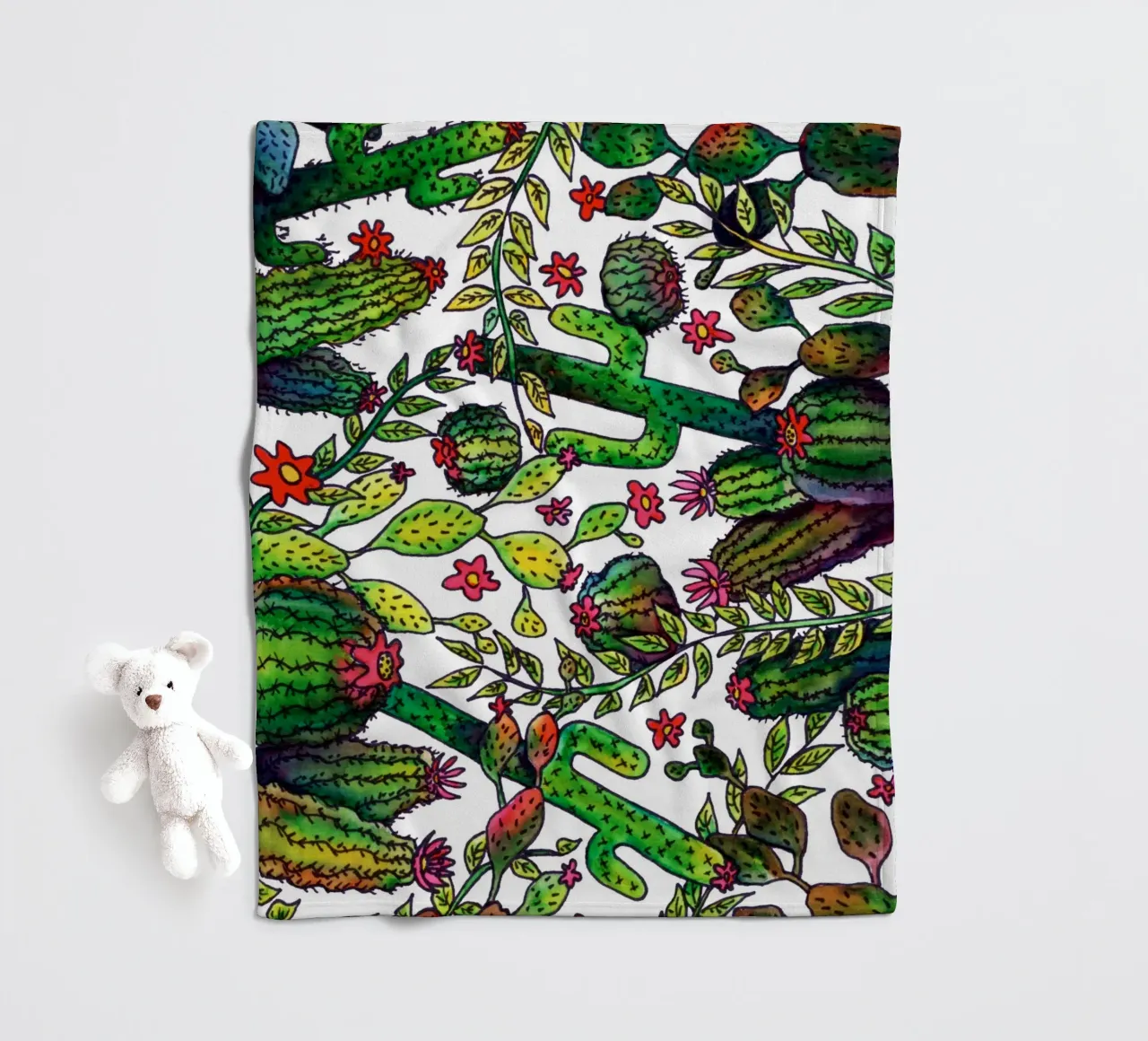 Cactus Pattern fleece blanket by KP Design