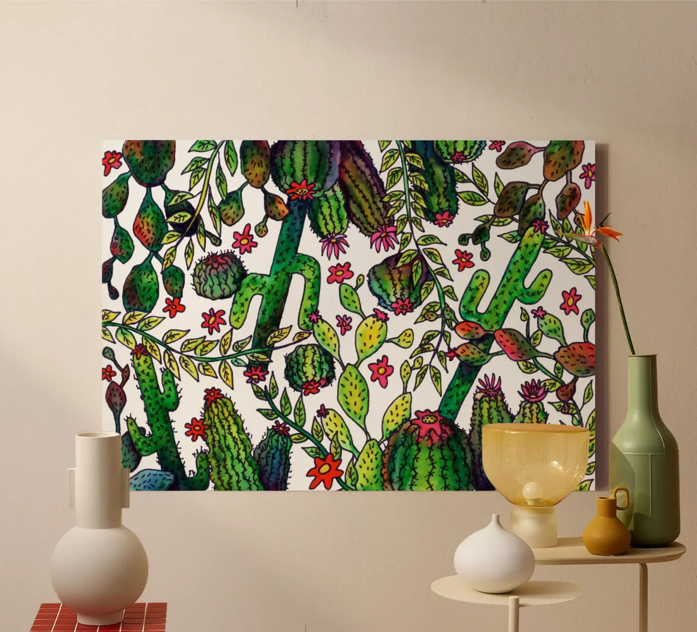 Kaktus-Muster Leinwand von KP Design