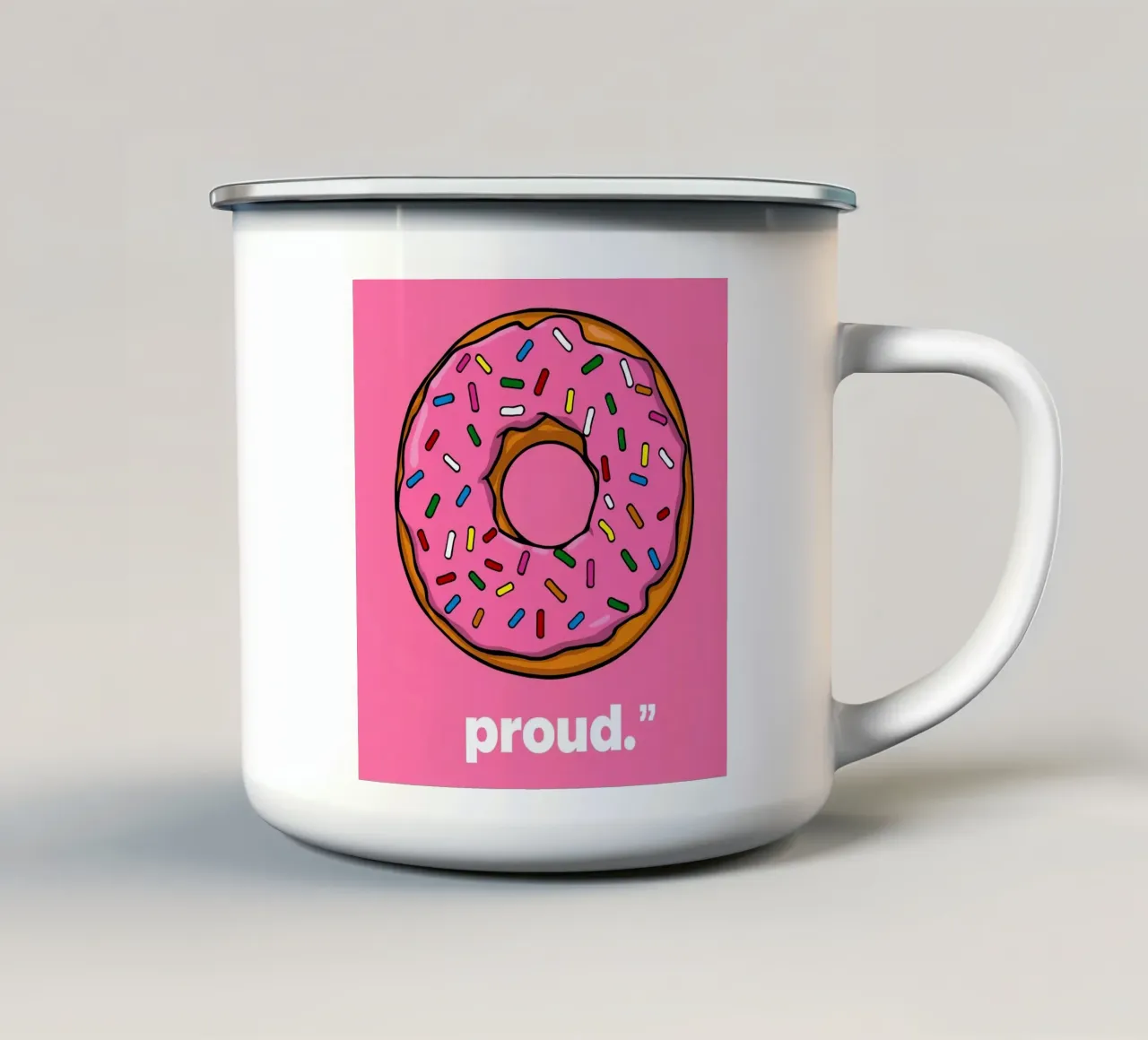 Ciambella con glassa rosa e zuccherini " Rotonda e orgogliosa " tazza in smalto da DesignDoodle