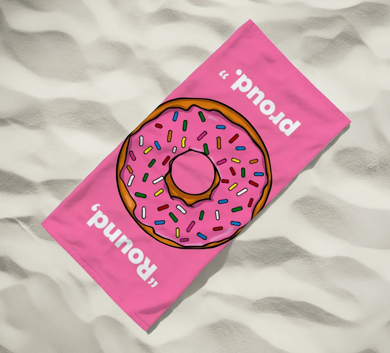 Ciambella con glassa rosa e zuccherini " Rotonda e orgogliosa " telo mare da DesignDoodle