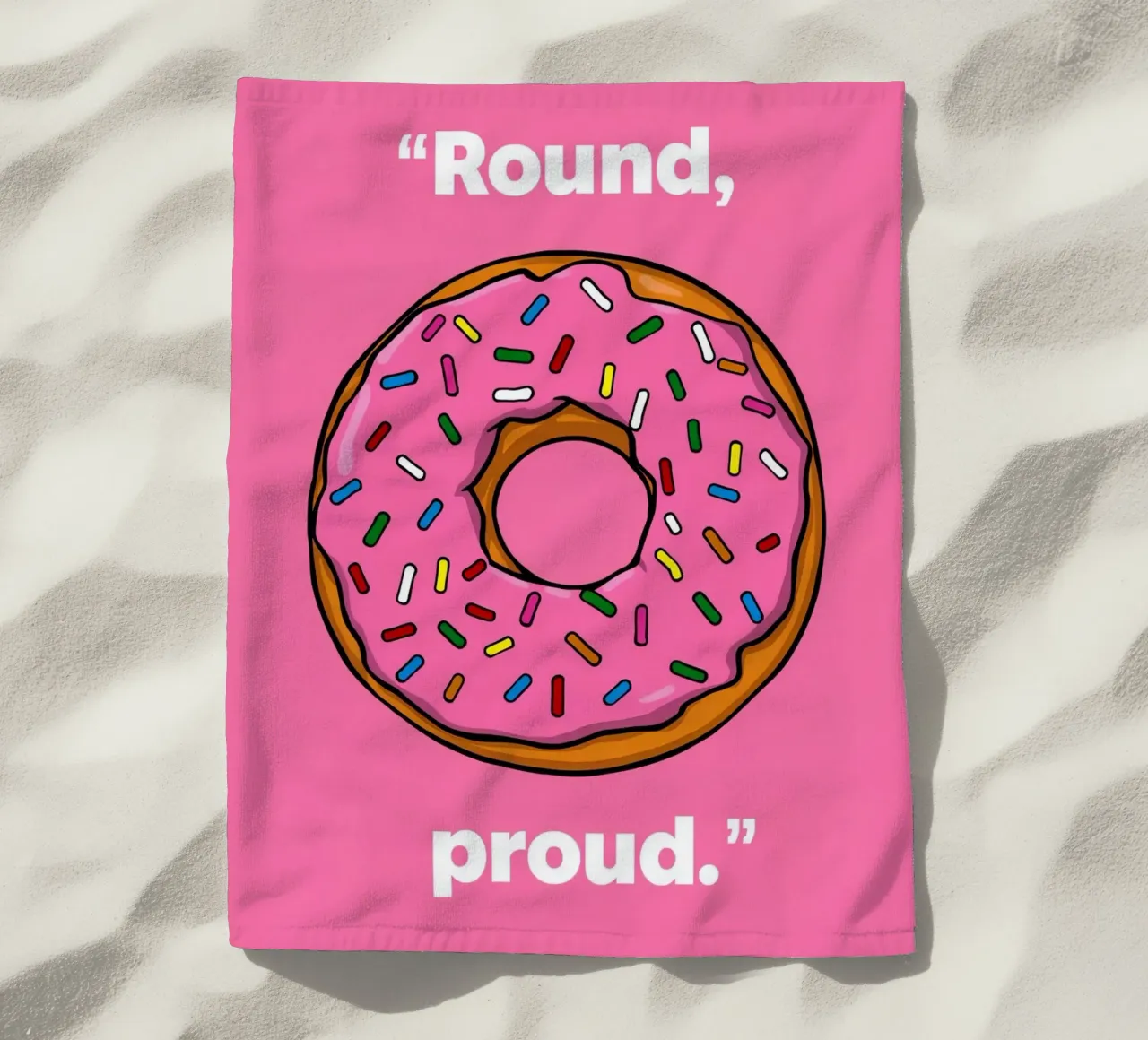 Ciambella con glassa rosa e zuccherini " Rotonda e orgogliosa " telo mare da DesignDoodle