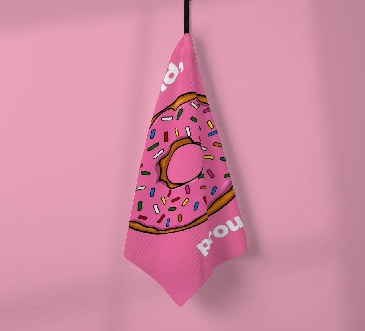 Ciambella con glassa rosa e zuccherini " Rotonda e orgogliosa " canovaccio da cucina da DesignDoodle