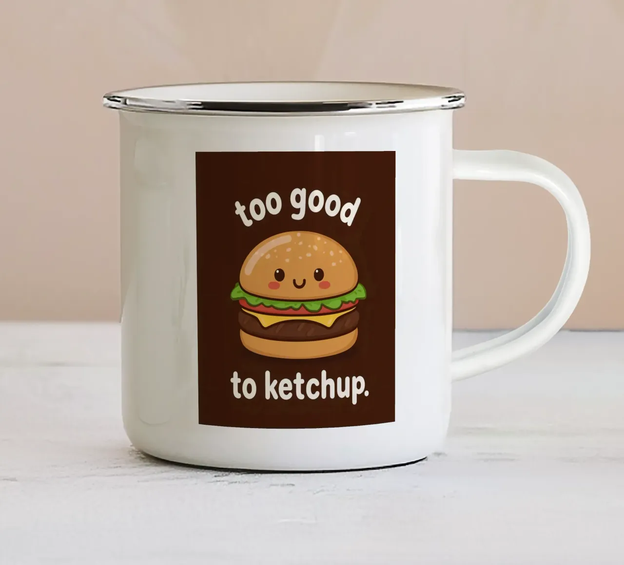 Hamburger kawaii "Troppo buono per il ketchup tazza in smalto da DesignDoodle