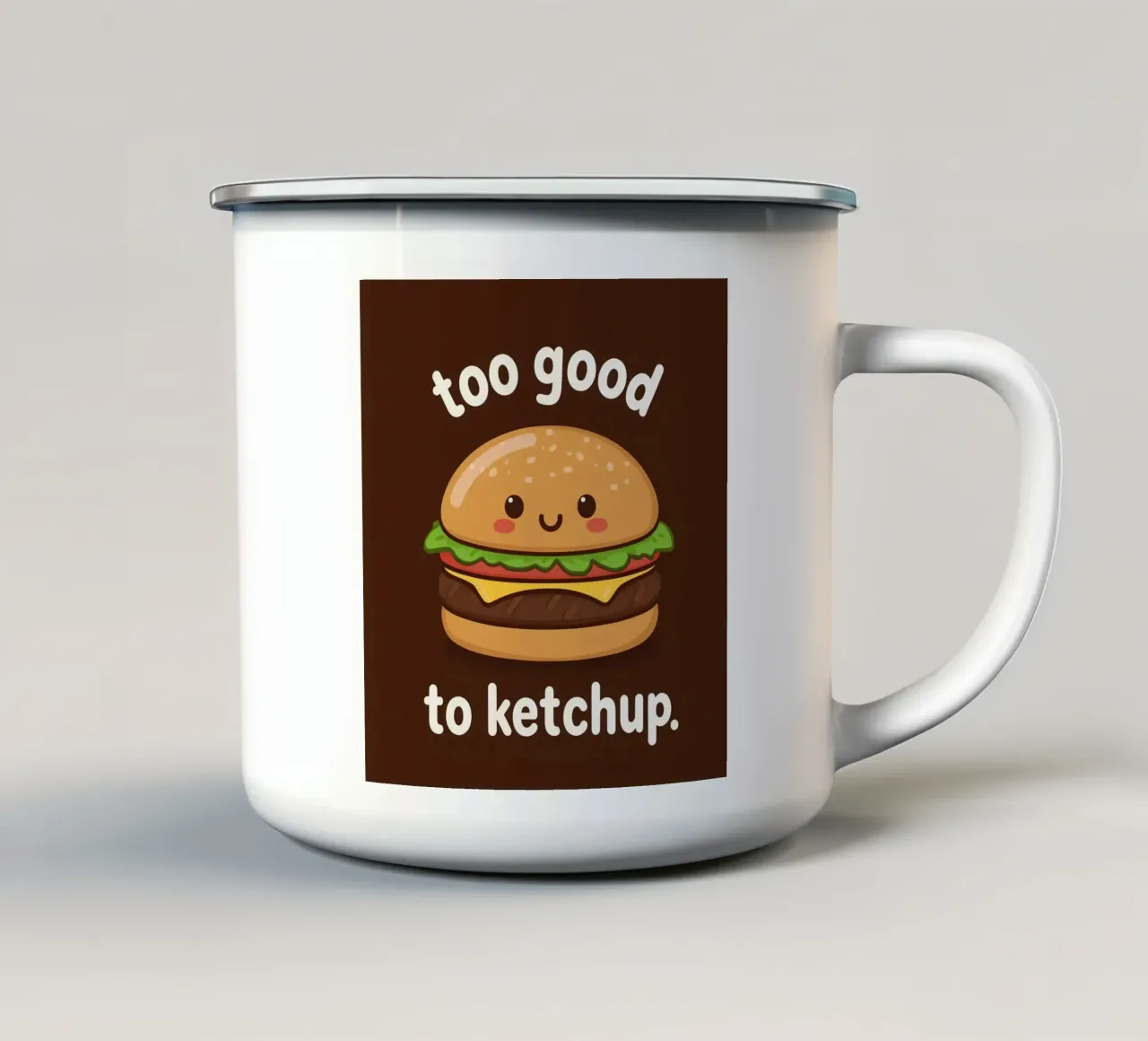 Hamburger kawaii "Troppo buono per il ketchup tazza in smalto da DesignDoodle