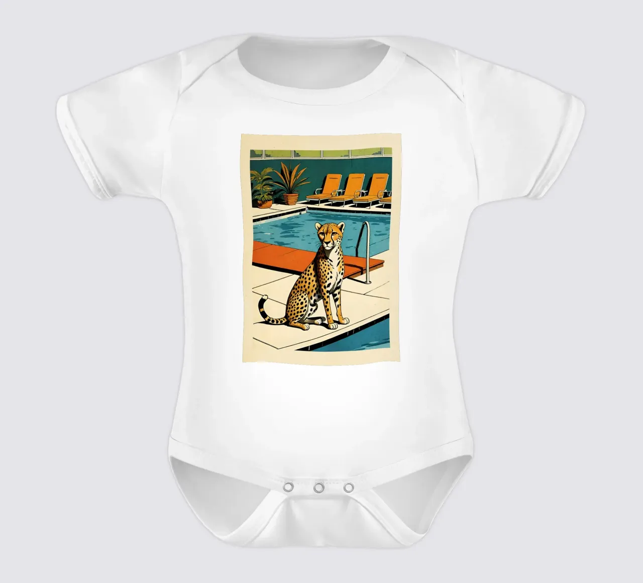 Pantera da piscina Retro Pop Art Design Gepard am Pool Bujaboom body neonato maniche corte da bujaboom