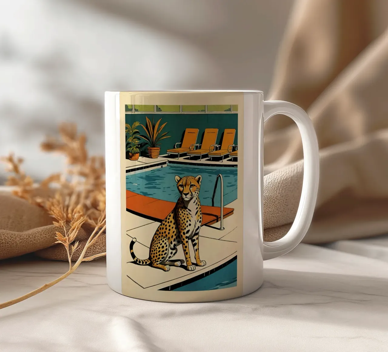 Zwembad Panter Retro Pop Art Ontwerp Gepard am Pool Bujaboom keramische mok van bujaboom