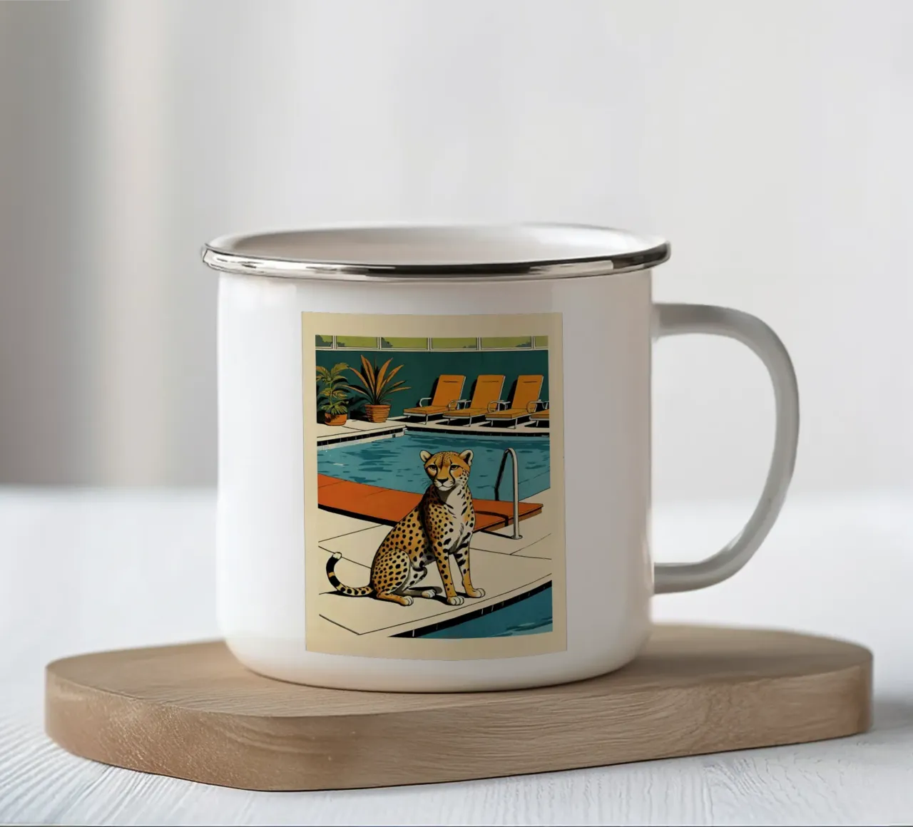 Pantera da piscina Retro Pop Art Design Gepard am Pool Bujaboom tazza in smalto da bujaboom