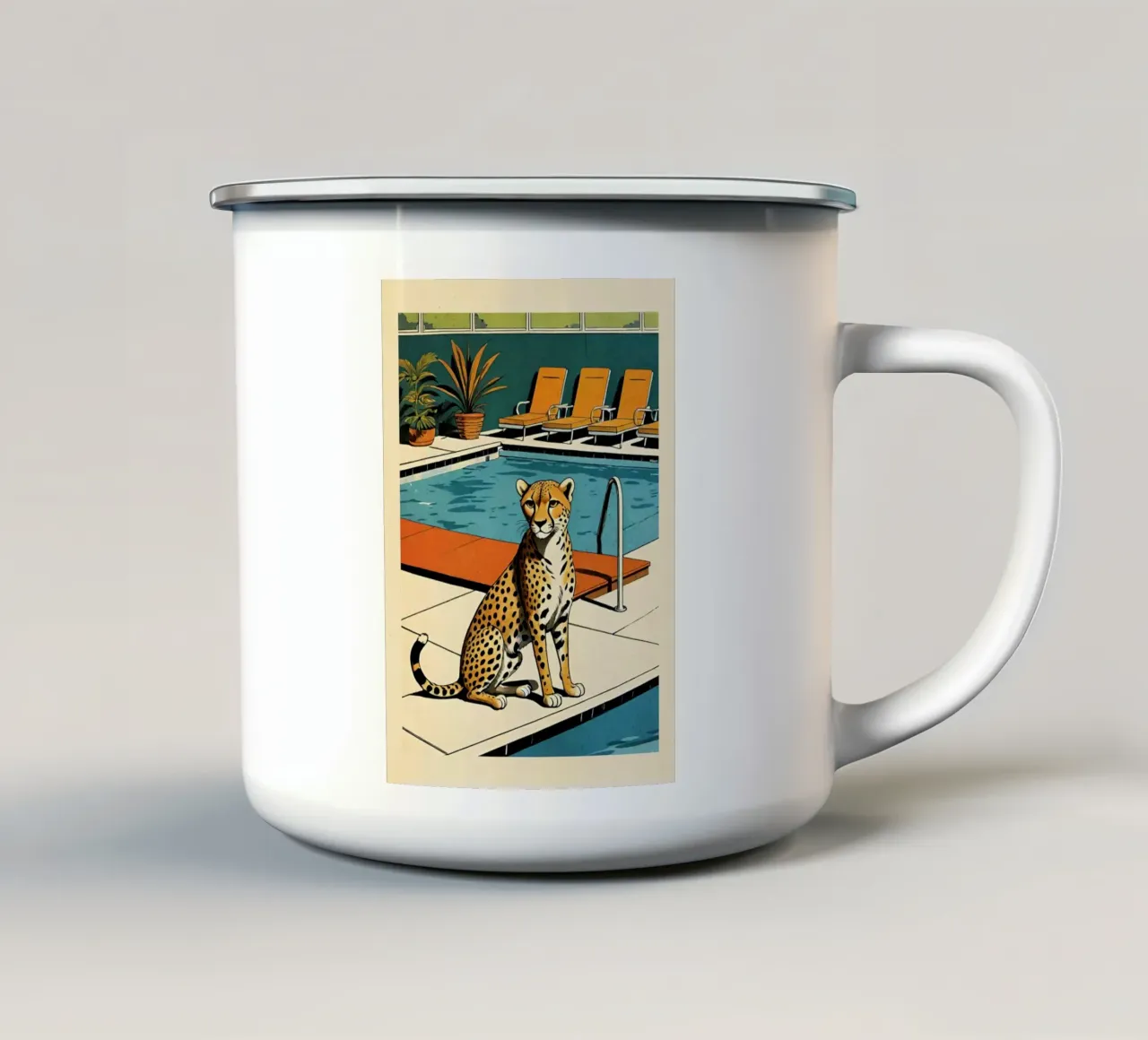 Pantera da piscina Retro Pop Art Design Gepard am Pool Bujaboom tazza in smalto da bujaboom