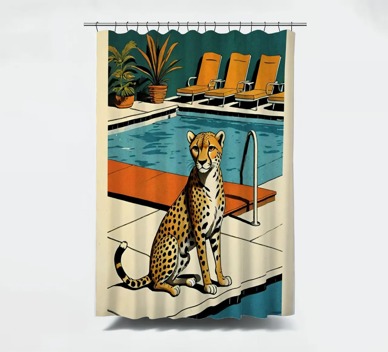 Zwembad Panter Retro Pop Art Ontwerp Gepard am Pool Bujaboom douchegordijn van bujaboom