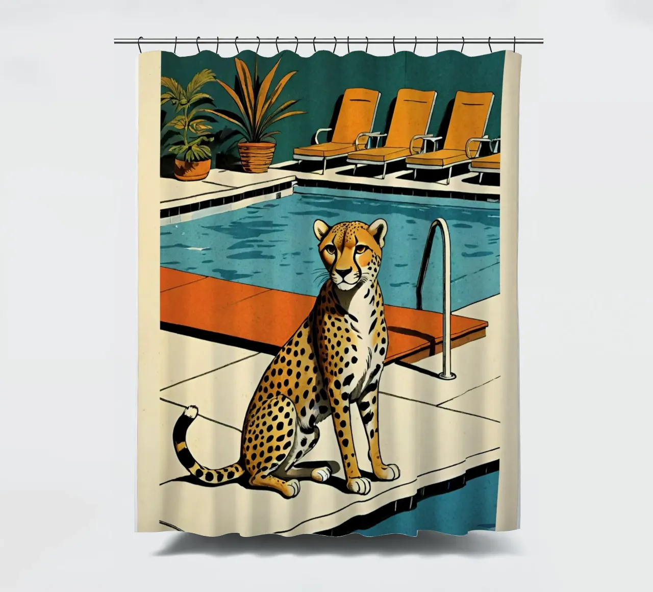 Zwembad Panter Retro Pop Art Ontwerp Gepard am Pool Bujaboom douchegordijn van bujaboom