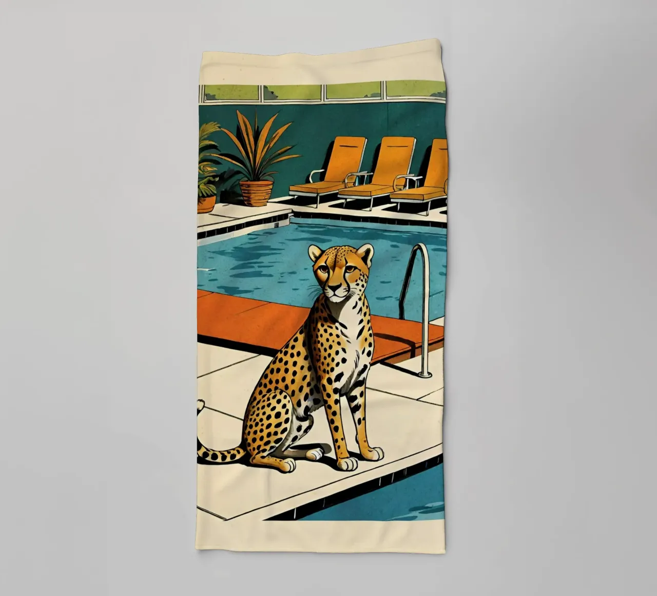 Zwembad Panter Retro Pop Art Ontwerp Gepard am Pool Bujaboom badhanddoek van bujaboom