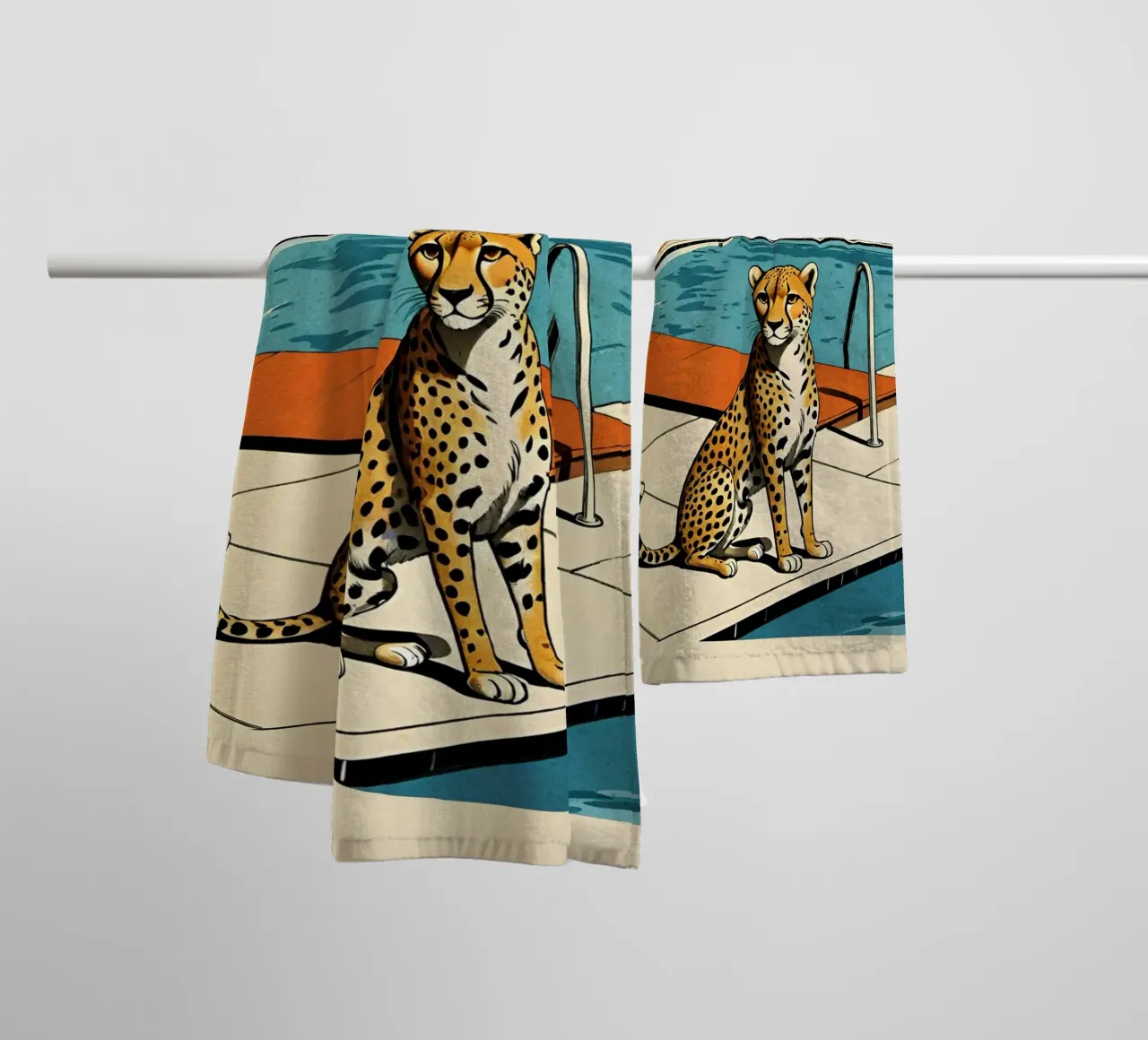 Zwembad Panter Retro Pop Art Ontwerp Gepard am Pool Bujaboom badhanddoek van bujaboom