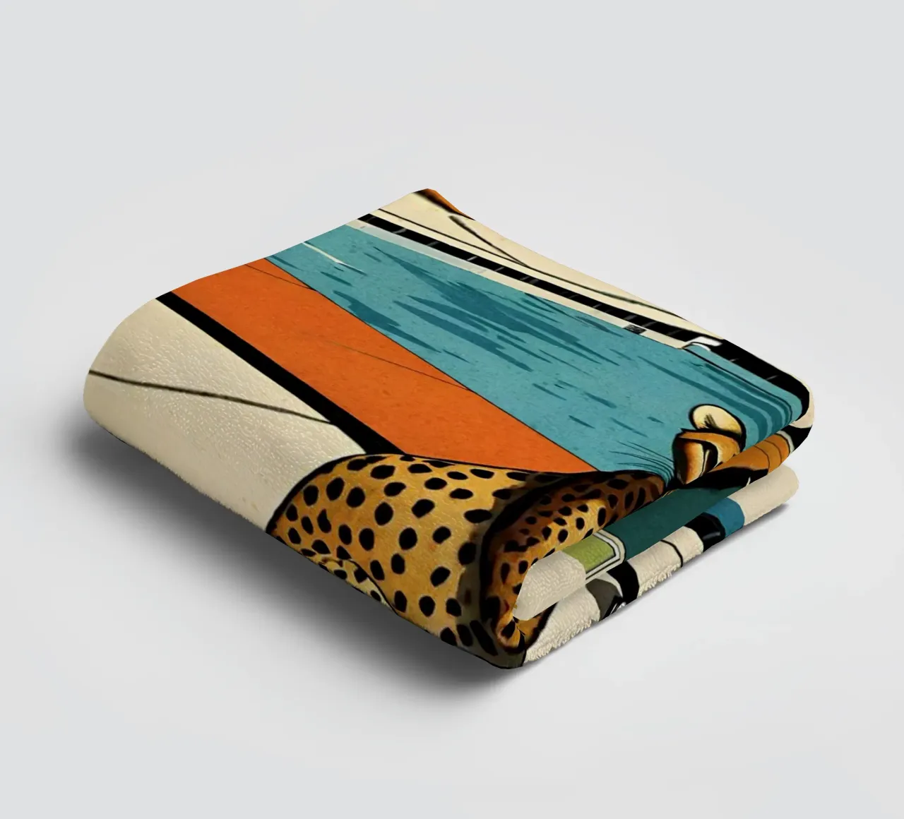 Zwembad Panter Retro Pop Art Ontwerp Gepard am Pool Bujaboom badhanddoek van bujaboom
