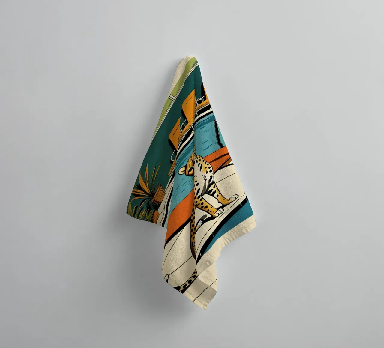 Zwembad Panter Retro Pop Art Ontwerp Gepard am Pool Bujaboom badhanddoek van bujaboom