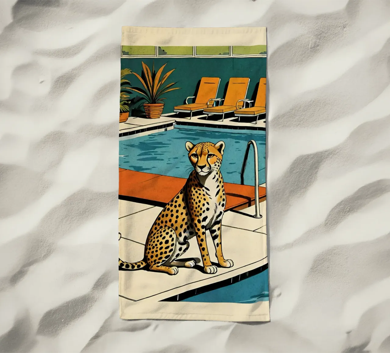 Pantera da piscina Retro Pop Art Design Gepard am Pool Bujaboom telo mare da bujaboom