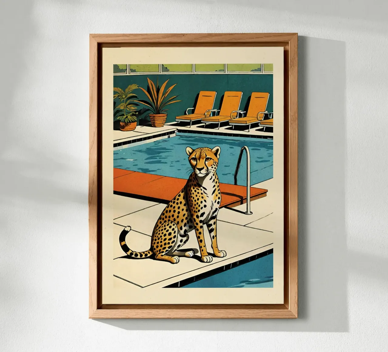 Pantera da piscina Retro Pop Art Design Gepard am Pool Bujaboom alluminio dibond da bujaboom