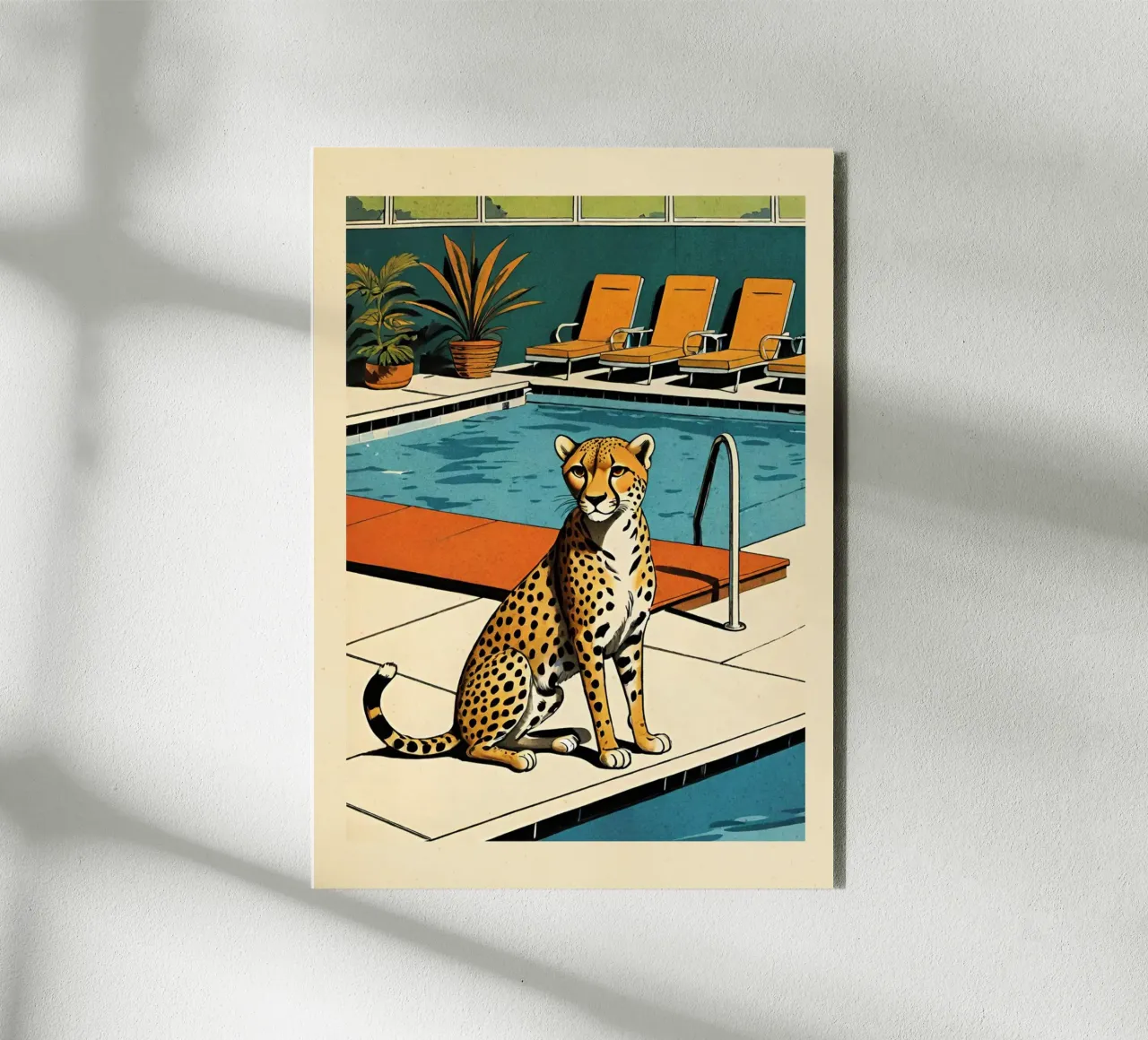 Pantera da piscina Retro Pop Art Design Gepard am Pool Bujaboom alluminio dibond da bujaboom
