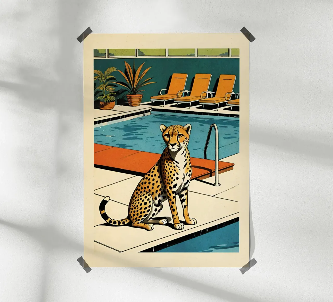 Zwembad Panter Retro Pop Art Ontwerp Gepard am Pool Bujaboom hahnemühle van bujaboom
