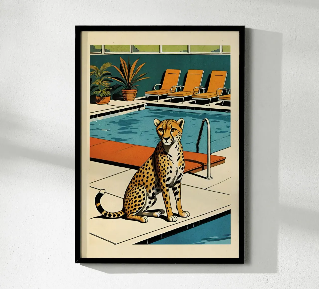 Zwembad Panter Retro Pop Art Ontwerp Gepard am Pool Bujaboom hahnemühle van bujaboom