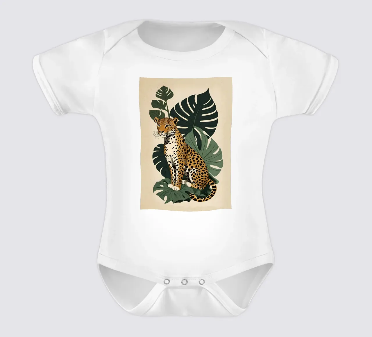 Design leopardato con foglie tropicali Bujaboom body neonato maniche corte da bujaboom