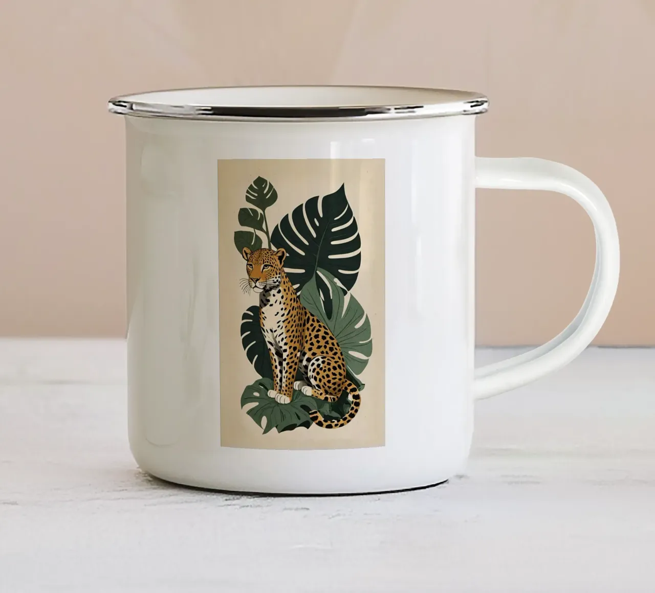 Design leopardato con foglie tropicali Bujaboom tazza in smalto da bujaboom