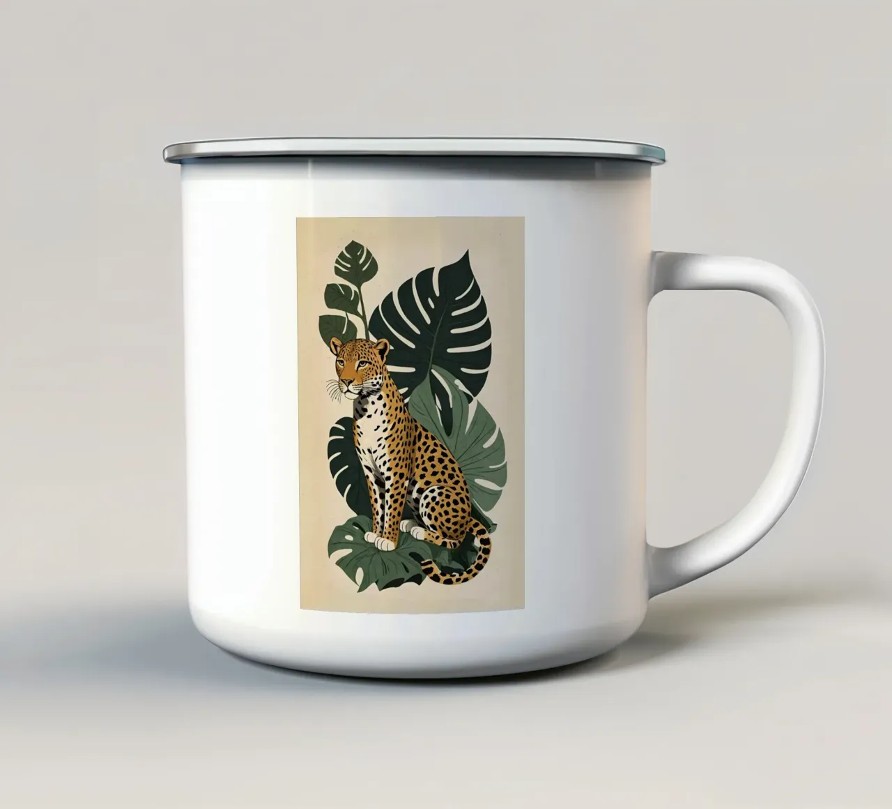 Design leopardato con foglie tropicali Bujaboom tazza in smalto da bujaboom