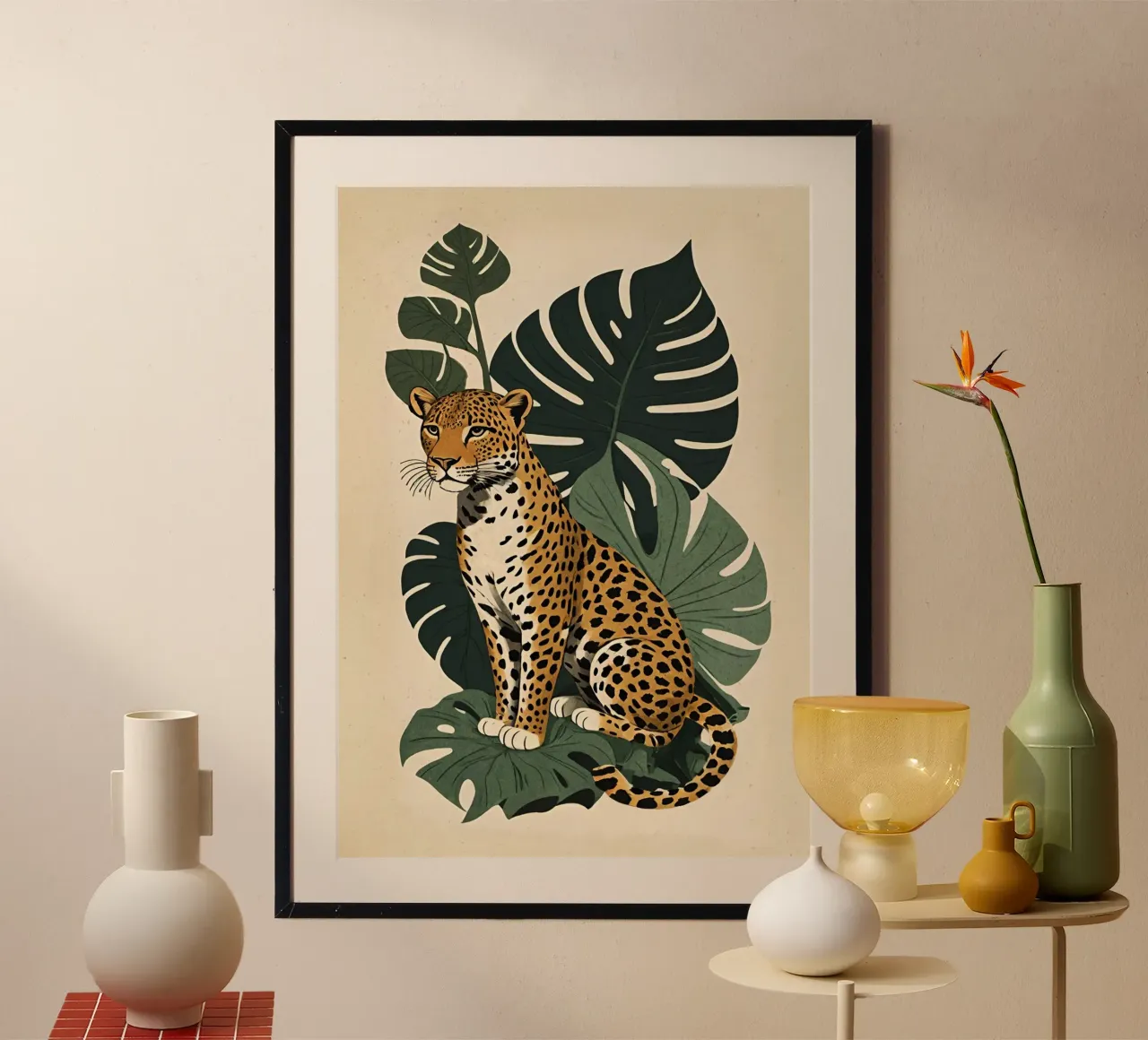 Design leopardato con foglie tropicali Bujaboom carta hahnemühle da bujaboom